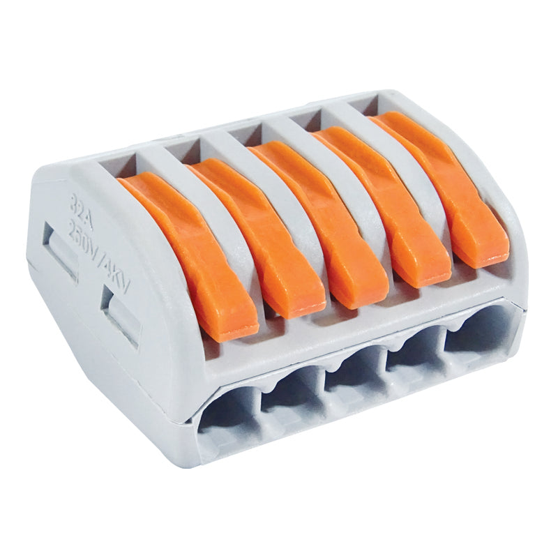 Major Tech 5-Pole Splicing Connector Block | 32A | 450V | Screwless Lever-Action Terminal