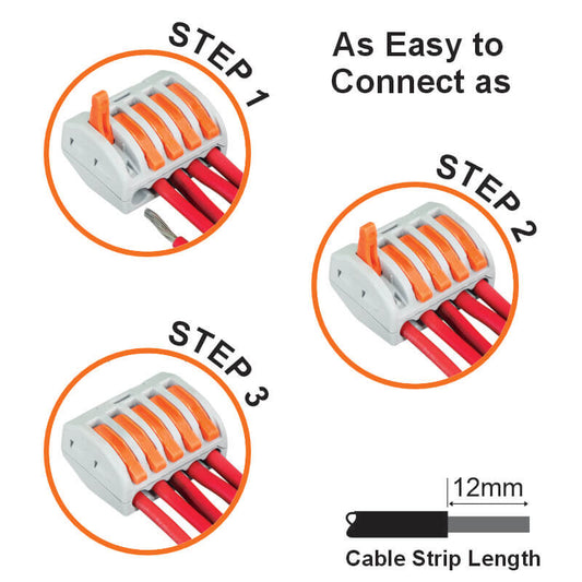 Major Tech 5-Pole Splicing Connector Block | 32A | 450V | Screwless Lever-Action Terminal