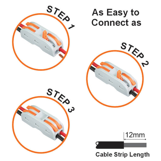 Major Tech 2-Pole Inline Interjoining Terminal Block | 32A | 450V | Screwless Connector