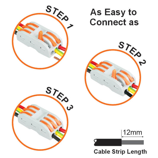 Major Tech 3-Pole Inline Interjoining Terminal Block | 32A | 450V | Screwless Connector