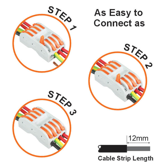 Major Tech 4-Pole Inline Interjoining Terminal Block | 32A | 450V | Screwless Connector