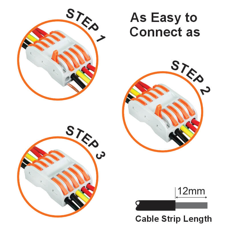 Major Tech 5-Pole Inline Interjoining Terminal Block | 32A | 450V | Screwless Connector
