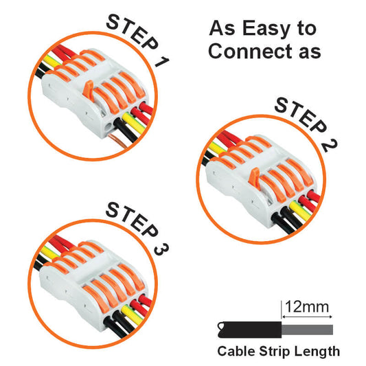 Major Tech 5-Pole Inline Interjoining Terminal Block | 32A | 450V | Screwless Connector