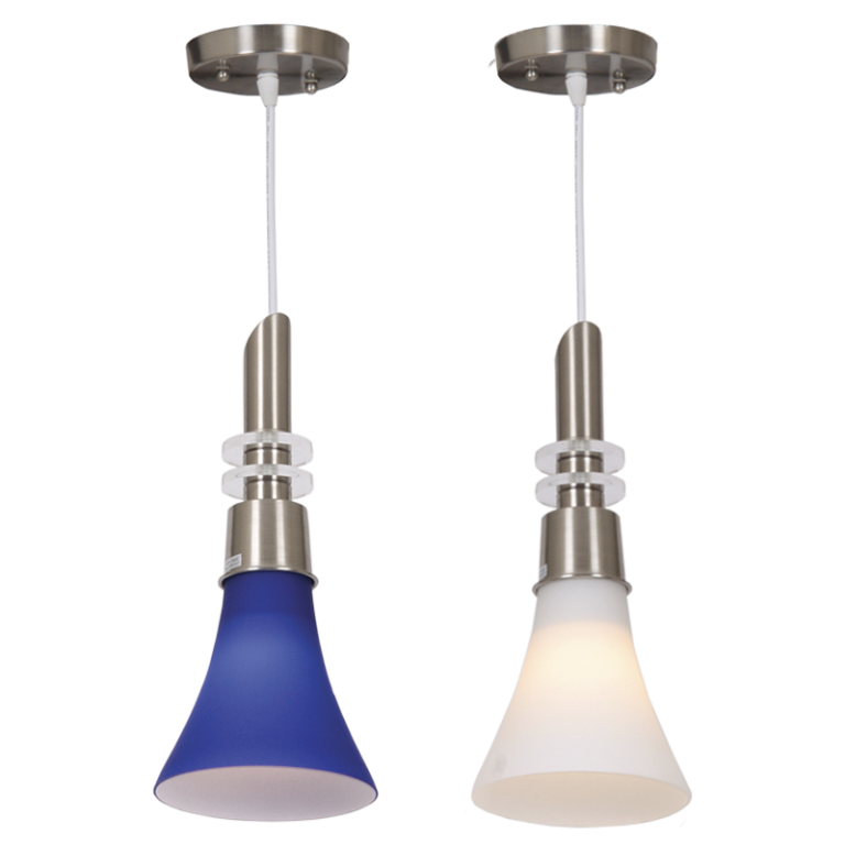 Bright Star PEN040 Blue SATIN CHR PENDANT WHITE GLASS 1 X60W ES