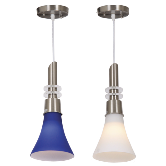 Bright Star PEN040 Blue SATIN CHR PENDANT WHITE GLASS 1 X60W ES