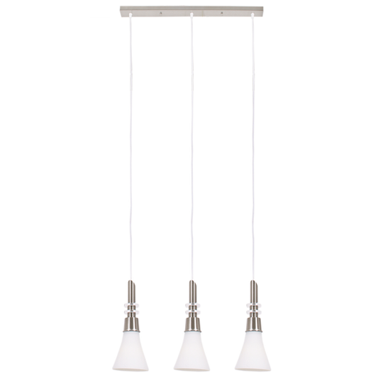 Bright Star PEN077/3 SATIN SATIN CHR WITH WHITE GLASS PENDANT 3X60W ES