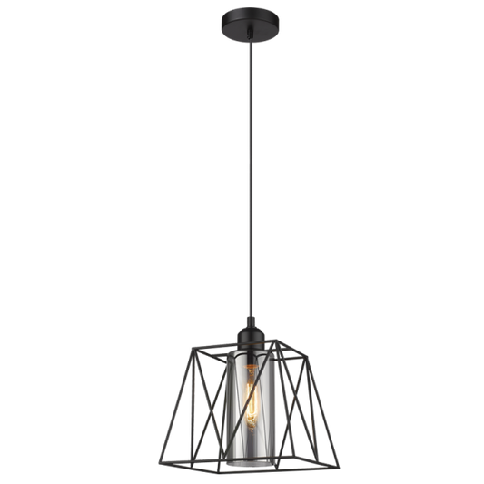 PEN201 Bright Star BLACK METAL PENDANT WITH SMOKE INNER GLASS 1X60W ES