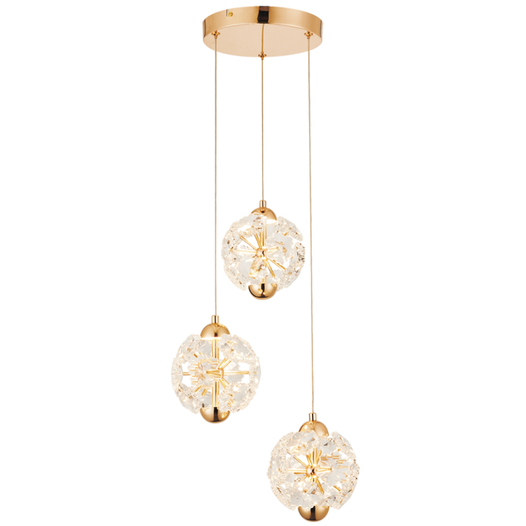 PEN257 Bright Star GOLD 3X7W LED 3000K CRYSTAL PENDANT