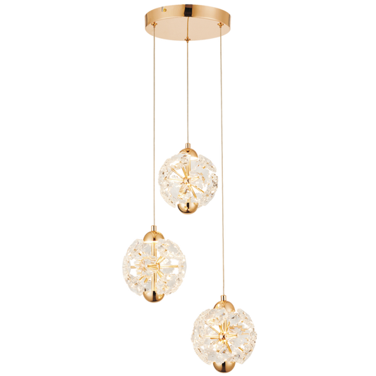 PEN257 Bright Star GOLD 3X7W LED 3000K CRYSTAL PENDANT