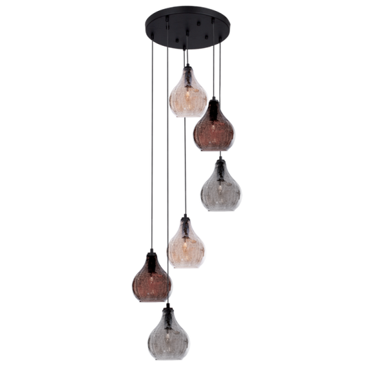 PEN369 Bright Star BLACK 6 LIGHT PENDANT AMBER,SMOKE,BRASS GLASS 6X40W SES