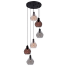 PEN369 Bright Star BLACK 6 LIGHT PENDANT AMBER,SMOKE,BRASS GLASS 6X40W SES
