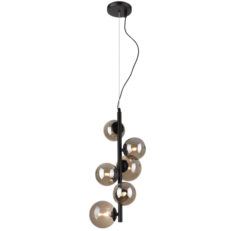 PEN470/6 Bright Star MATT BK METAL PENDANT WITH SMOKE GLASS 6X40W G9 6007226079852 23