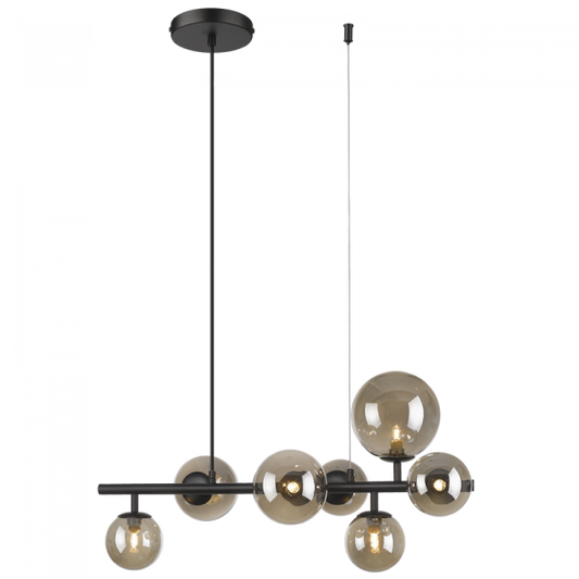 PEN471/7 Bright Star MATT BK METAL PENDANT WITH SMOKE ROUND GLASS 7X40W G9 6007226079869 50
