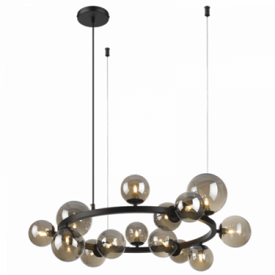 PEN472/14 Bright Star MATT BK METAL PENDANT WITH SMOKE ROUND GLASS 14X40W G9 6007226079876 101