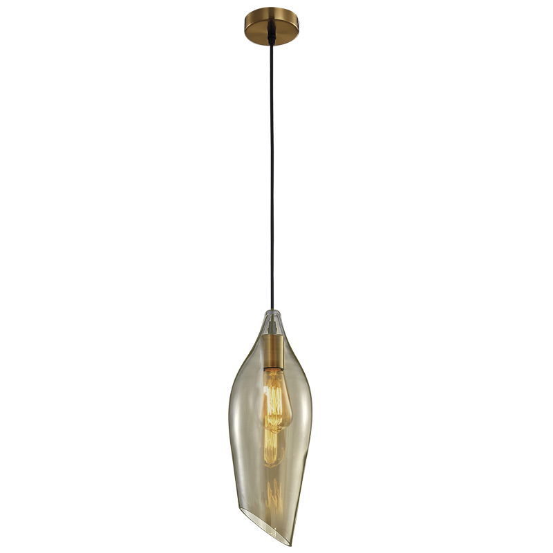 PEN552/1 Bright Star GLASS SATIN BRASS PENDANT COGNAC GLASS 1X60W ES