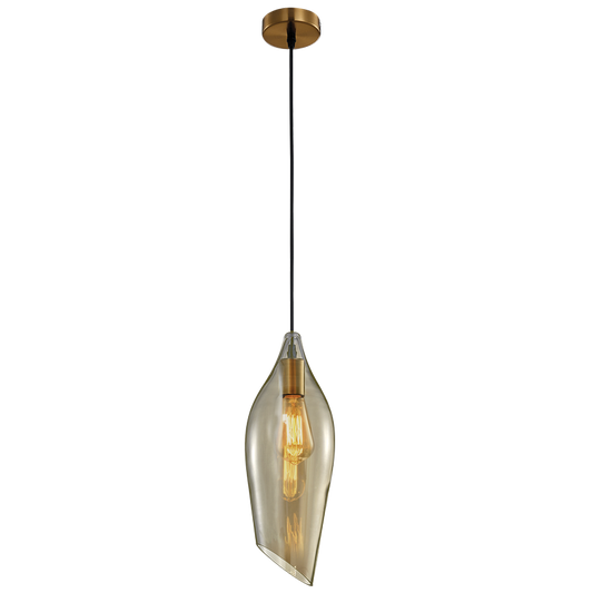 PEN552/1 Bright Star GLASS SATIN BRASS PENDANT COGNAC GLASS 1X60W ES