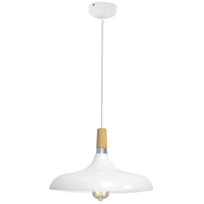 PEN555 Bright Star WHITE METAL AND WOOD PENDANT 1X40W ES 330MM