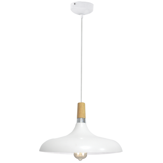 PEN555 Bright Star WHITE METAL AND WOOD PENDANT 1X40W ES 330MM