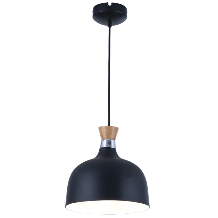PEN559 Bright Star BLACK METAL AND WOOD PENDANT 1X60W ES 220MM
