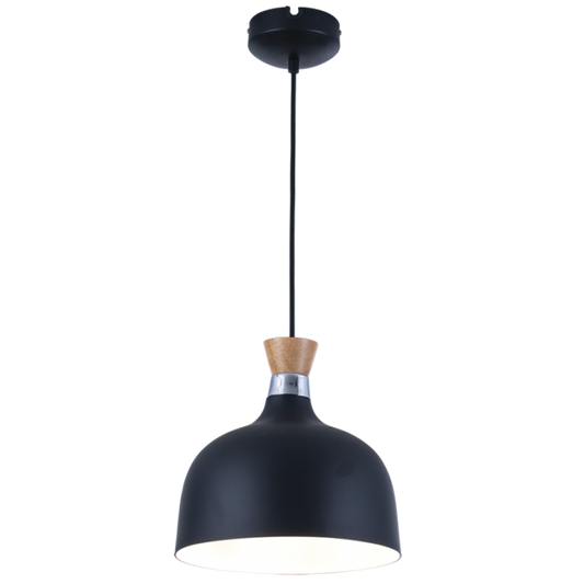 PEN559 Bright Star BLACK METAL AND WOOD PENDANT 1X60W ES 220MM