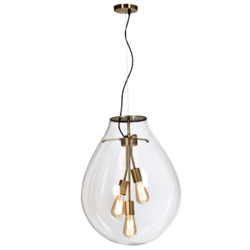 PEN571/2 Bright Star GLASS METAL BRASS PENDANT WITH CLEAR GLASS 3X60W ES