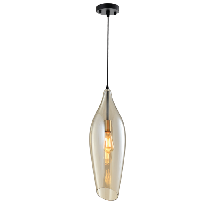 PEN572/1 Bright Star GLASS BLACK METAL PENDANT COGNAC GLASS 1X60W ES