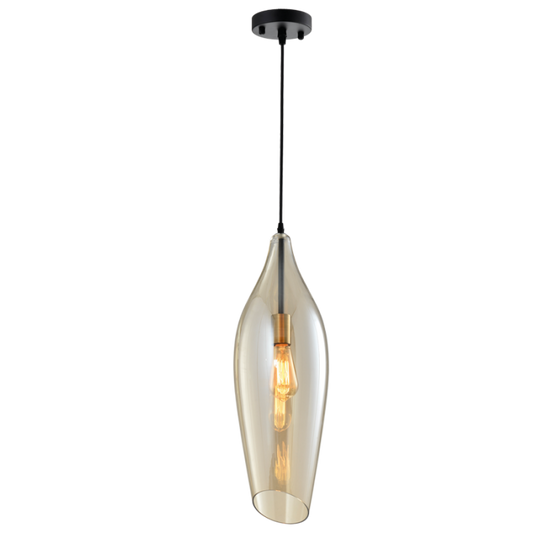 PEN572/1 Bright Star GLASS BLACK METAL PENDANT COGNAC GLASS 1X60W ES