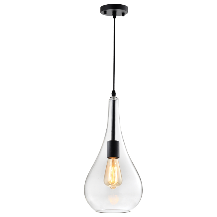 PEN573/1 Bright Star GLASS BLACK METAL PENDANT CLEAR GLASS 1X60W ES