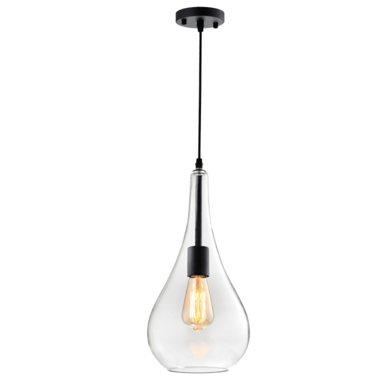 PEN573/1 Bright Star GLASS BLACK METAL PENDANT CLEAR GLASS 1X60W ES