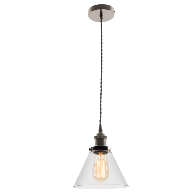 PEN576 Bright Star SATIN METAL PENDANT CLEAR GLASS GREY CABLE 1X60W ES