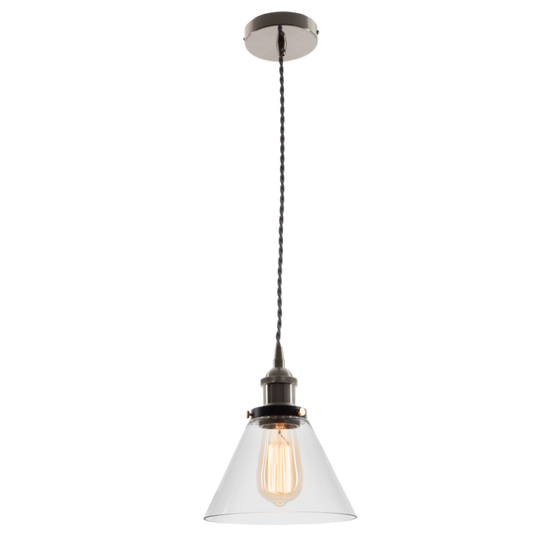 PEN576 Bright Star SATIN METAL PENDANT CLEAR GLASS GREY CABLE 1X60W ES