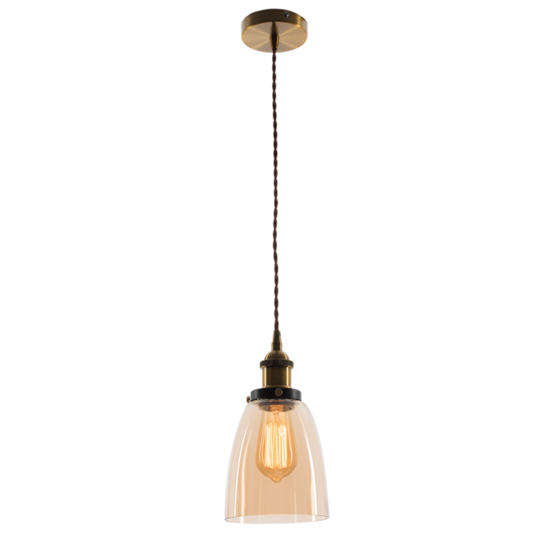 PEN577 Bright Star ANTIQUE METALPENDANT AMBER GLASS BROWN CABLE 1X60W ES