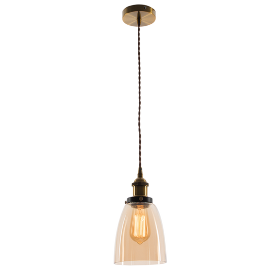 PEN577 Bright Star ANTIQUE METALPENDANT AMBER GLASS BROWN CABLE 1X60W ES