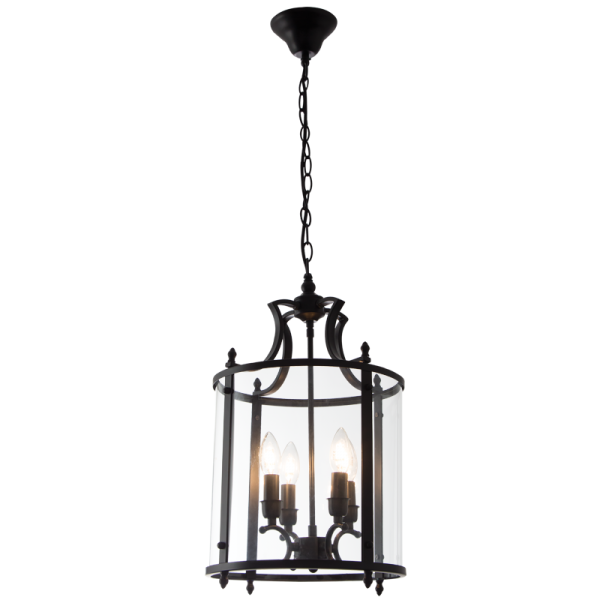 PEN604 Bright Star BLACK MATT BLACK METAL PENDANT CLEAR GLASS 4X40W SES