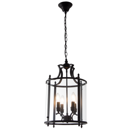 PEN604 Bright Star BLACK MATT BLACK METAL PENDANT CLEAR GLASS 4X40W SES