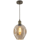 PEN612 Bright Star AMBER ANTIQUE BRASS PENDANT & AMBER GLASS 1X60W ES 180MM