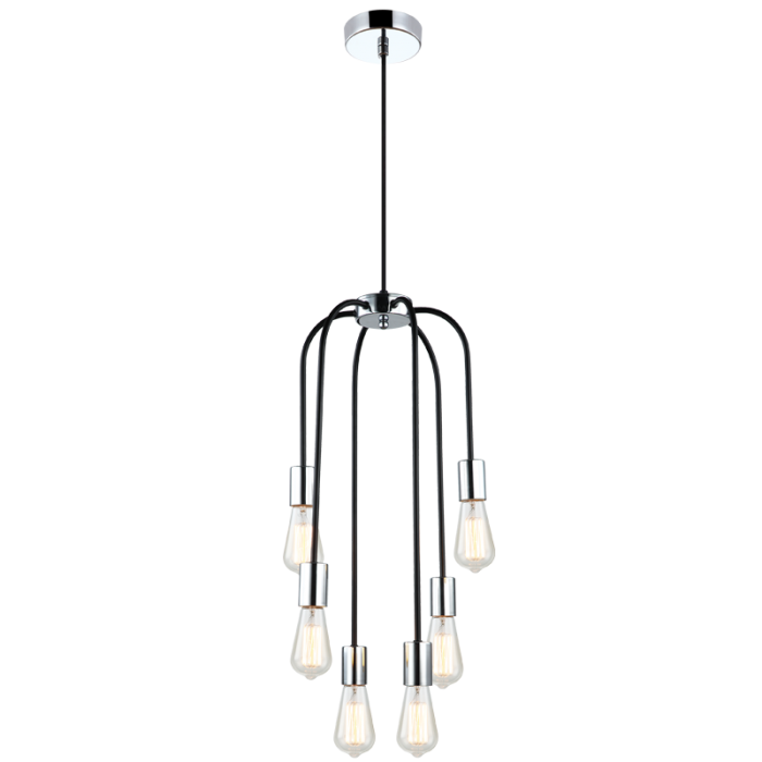 PEN621/6 Bright Star CHR/BLACK POLISHED CHR & BLACK PENDANT 6X60W ES
