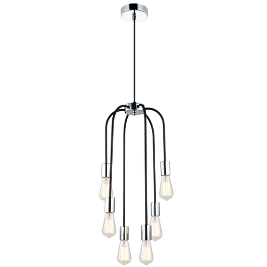 PEN621/6 Bright Star CHR/BLACK POLISHED CHR & BLACK PENDANT 6X60W ES