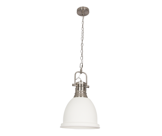 PEN640/1 Bright Star WHITE SAT/CHR METAL PENDANT WITH SAND WHITE COVER 1X60W