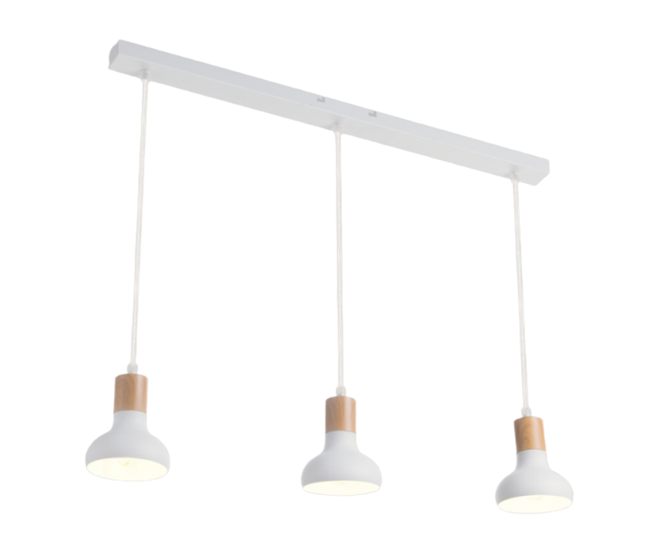 PEN646/3 Bright Star WHITE WHITE METAL & WOOD PENDANT ADJ CORDS 3X40W SES