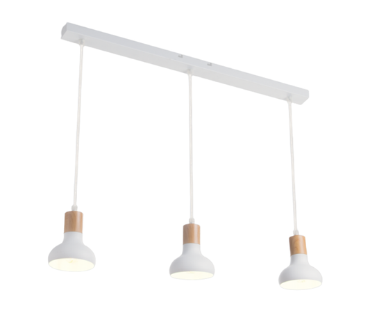 PEN646/3 Bright Star WHITE WHITE METAL & WOOD PENDANT ADJ CORDS 3X40W SES