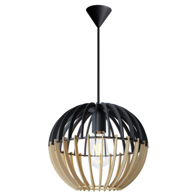 PEN811 Bright Star BAMBOO NATURAL& BLACK 2 TONE WOOD PENDANT 1X60W ES