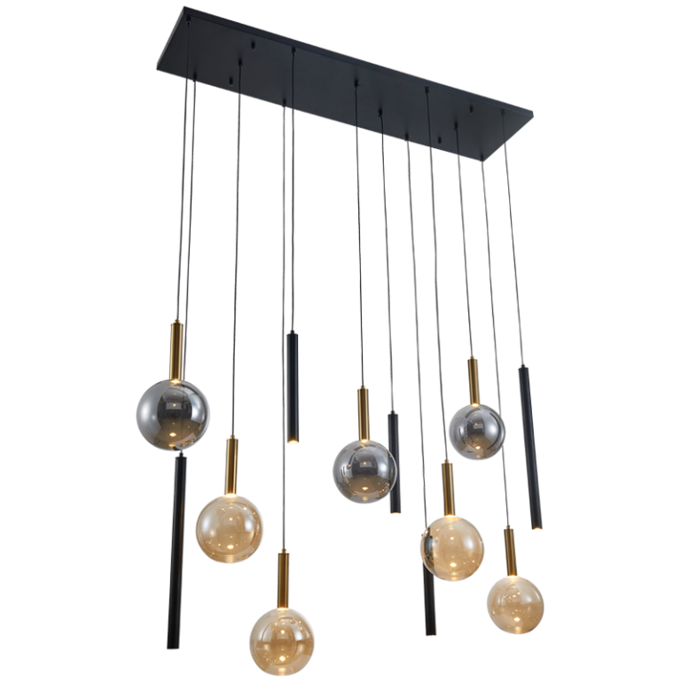 PEN823/12 Bright Star BK/GD 7+5 x G9 METAL & GLASS PENDANT