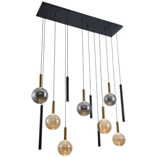 PEN823/12 Bright Star BK/GD 7+5 x G9 METAL & GLASS PENDANT
