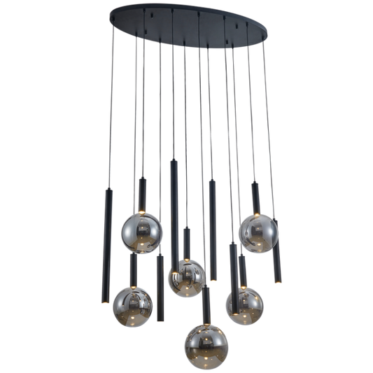 PEN824/12 Bright Star BK/SMOKE 6+6 x G9 METAL & GLASS PENDANT