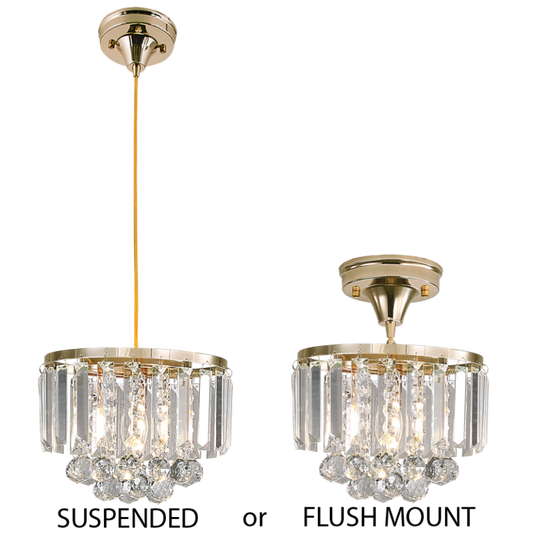 PEN826 Bright Star GOLD 2 IN1 PENDANT& CEILING METAL AND CRYSTAL 1X40W SES