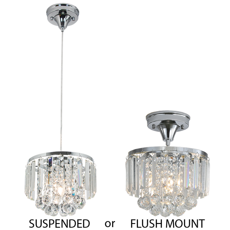 PEN827 Bright Star CHROME 2 IN1 PENDANT& CEILING METAL AND CRYSTAL 1X40W SES