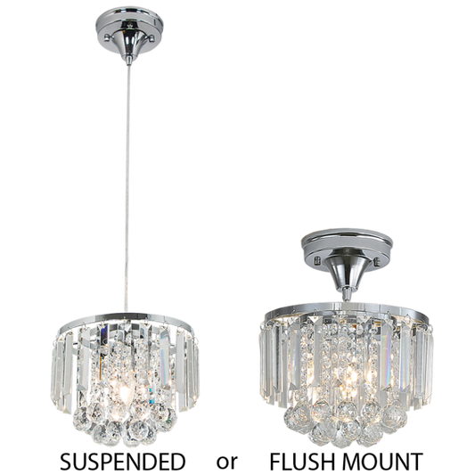 PEN827 Bright Star CHROME 2 IN1 PENDANT& CEILING METAL AND CRYSTAL 1X40W SES