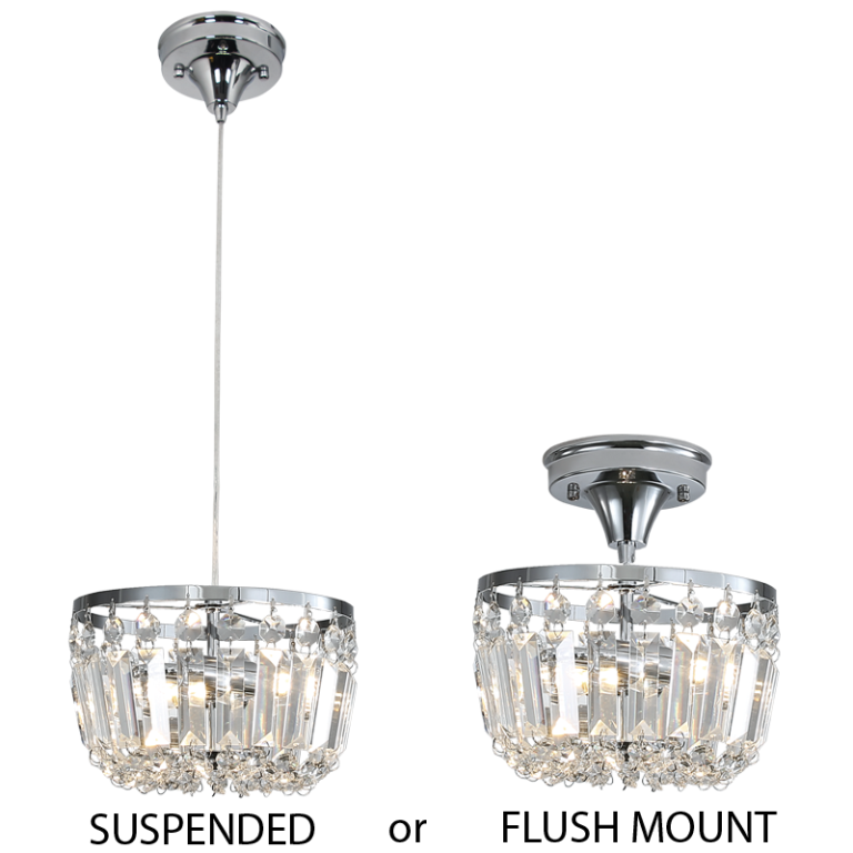 PEN829 Bright Star CHROME 2 IN1 PENDANT& CEILING METAL AND CRYSTAL 2X40W SES