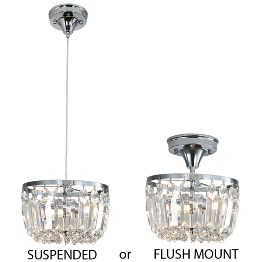 PEN829 Bright Star CHROME 2 IN1 PENDANT& CEILING METAL AND CRYSTAL 2X40W SES